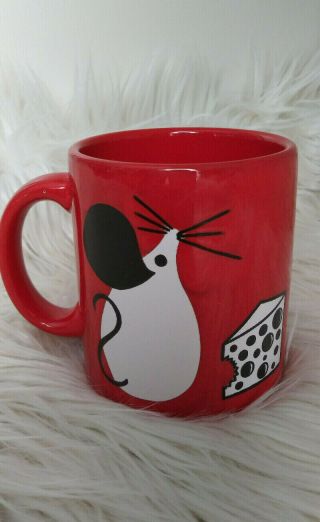 Waechtersbach Mug W - Germany Bright Red Enamel Color With Silly Mouse And Cheese