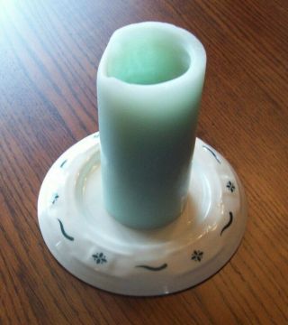 LONGABERGER POTTERY CANDLE HOLDER TRIVET WOVEN TRADITIONS WHITE/GREEN 7.  5 