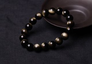 Natural Gold Obsidian Gemstone Round Beads Stretch Bracelet Aaaa 8mm