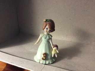 Enesco Growing Up Birthday Girl Age 3 Ceramic Brunette Figurine 3 " H