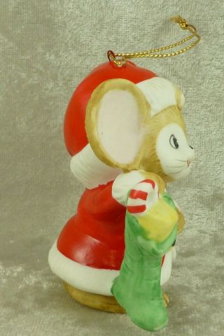 Vintage Santa Mouse with Stocking Christmas Ornament Porcelain HOMCO 5232 2