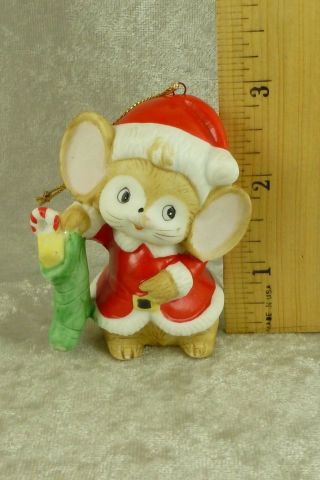 Vintage Santa Mouse with Stocking Christmas Ornament Porcelain HOMCO 5232 5