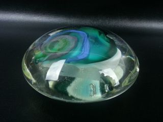 Vintage 1991 Art Glass Paperweight Signed Jb Large Clear Glass Disk