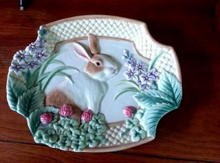 Fitz & Floyd Easter Plate Wall Hanging Bunny & Flowers Ceramic