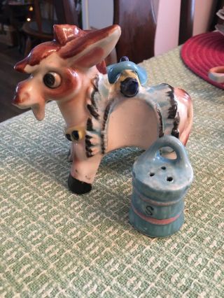 VINTAGE MID CENTURY 1950’s DONKEY WITH SIDE BAG SALT AND PEPPER SHAKERS JAPAN 2
