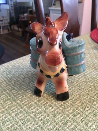 VINTAGE MID CENTURY 1950’s DONKEY WITH SIDE BAG SALT AND PEPPER SHAKERS JAPAN 3