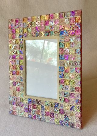 Photo Frame 4” X 6” Made From Carnival Glass 1/2” Squares,  Wall Or Easel Back