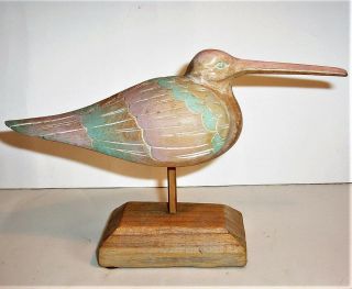 Old Shore Bird Hand Carved Painted Wood Art Sculpture Statue Figurine Vintage 9 "