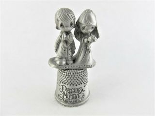 Precious Moments Thimble,  " Chapel " Bride And Groom,  Pewter
