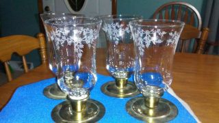 4 Clear Etched Flower Ivy Vine Glass Homco Home Interiors Candle Votive Cups