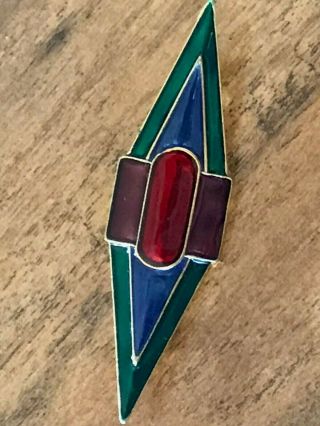 Vintage 3 " Lapel Pin /brooch • Traditional Close • Red,  Blue,  Green • Geometric