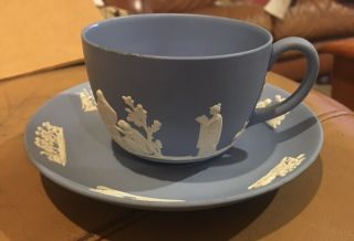 Wedgwood Blue Jasperware Cup & Saucer Jasper Ware Grecian