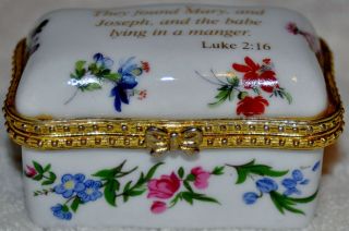 Vintage Imperial Porcelain Trinket/pill Box W/ Luke 2:16