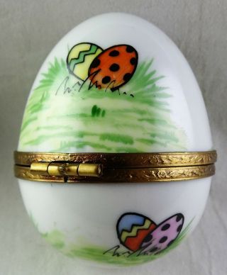 Peint Main Limoges Decorative Egg Shape Porcelain Trinket Box Bunny Rabbit 2