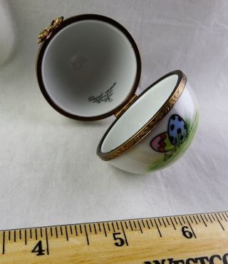 Peint Main Limoges Decorative Egg Shape Porcelain Trinket Box Bunny Rabbit 5