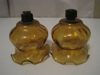 Home Interiors Set Of 2 Amber Votive Cups Fluted Striped 4 " Short Candle Holders