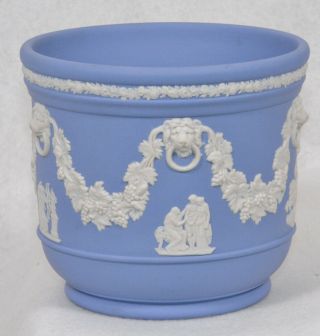 Wedgwood Jasperware Cache Pot White On Blue (4 1/2 " Tall)