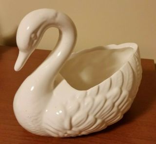 Vintage Ceramic Swan Planter - White - Usa