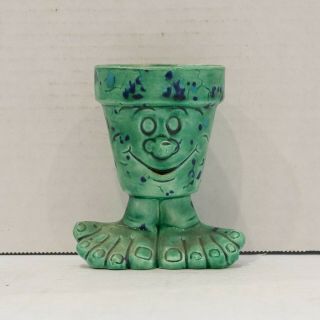 Vintage Ceramic Planter With Smiley Face And Large Feet
