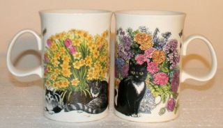 Dunoon Sue Scullard Sophisticats Teacup Cup / Lancaster Mug Cats Scotland Set 2