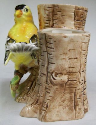 Vintage Norcrest Yellow Gold Finch Warbler Bird Figurine Planter Vase Japan HTF 2