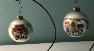 1975 Hallmark Ornament Raggedy Ann And Andy Glass Balls,  Set Of 2