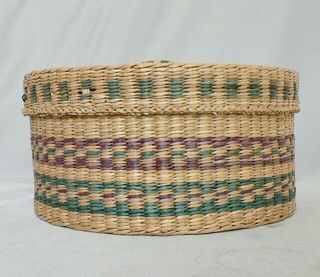 Vintage Sweetgrass Woven Basket With Lid