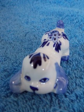 Blue & White Porcelain Ceramic Puppy Dog Figurine