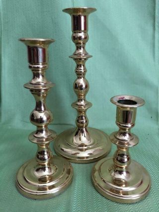 Set Of 3 Vintage Baldwin Brass Candlestick Holders 5 ",  7 1/2 ",  9 "
