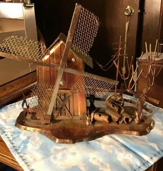 Large Vintage Copper Metal Windmill Music Box Sculpture Plays Impossible Dream