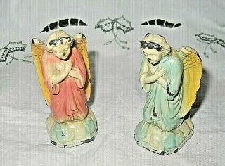 Pair Vintage Cast Iron Nativity Angels Christmas Praying Kneeling 3 " Figurines