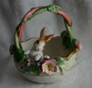 Fitz And Floyd Garden Rhapsody Bunny Rabbit Ceramic Basket