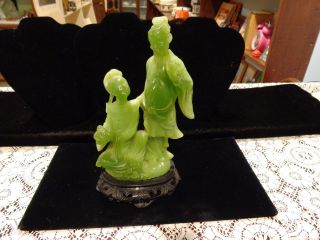 Oriental Asian Man And Woman Faux Jade On Base Made Exclusively For Wony Italy