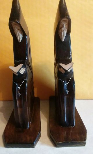 Vintage Antique Bookends Hand Carved Wooden Bible Reading Monks - Made In Mexico