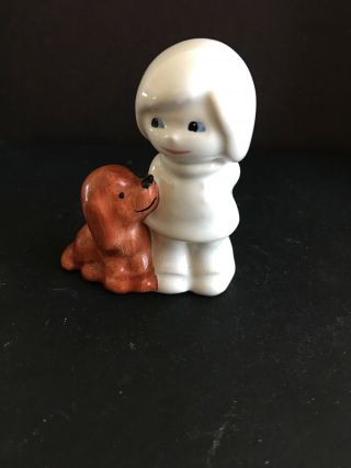 Vintage Goebel W Germany White Porcelain Girl With Dog Puppy