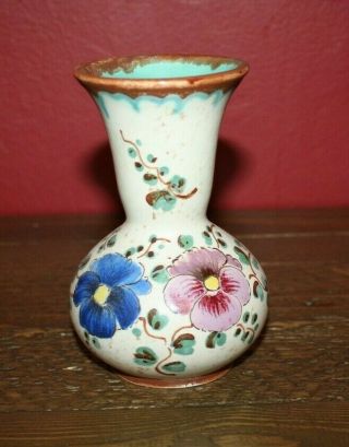 Vintage Gouda Viola Vase,  Hand Painted Holland Pottery Pansies