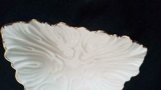 Lenox Triangle Shaped Ivory And Gold Rimmed Leaf Dish