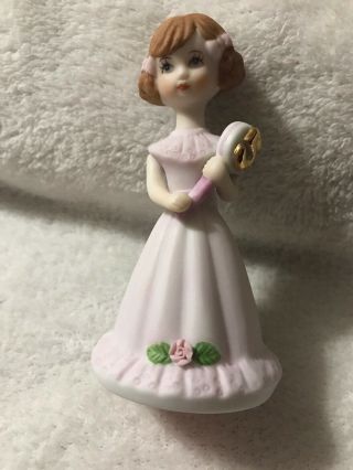 Enesco Growing Up Girls Birthday Age 4 Brunette Porcelain Figurine 3 5/8”