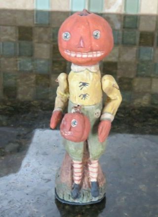 Dept 56 Hand Painted Poliwoggs American Folk Art Halloween Pumpkin Head Boy