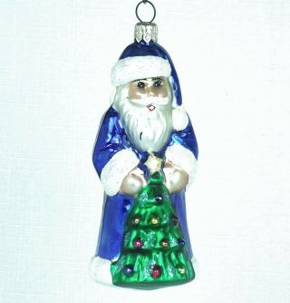 Vtg 1996 Christopher Radko Blown Glass Sapphire Santa Blue Robe Ornament Poland