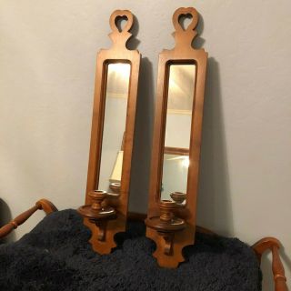 Pair Tell City Maple Wall Candle Sconces Mirror Heart 3103 Andover