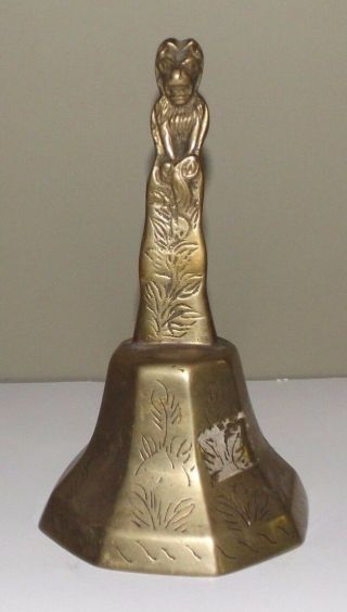 Vintage Metal Bell Handbell Figural Animal Monkey Or Lion Brass ?