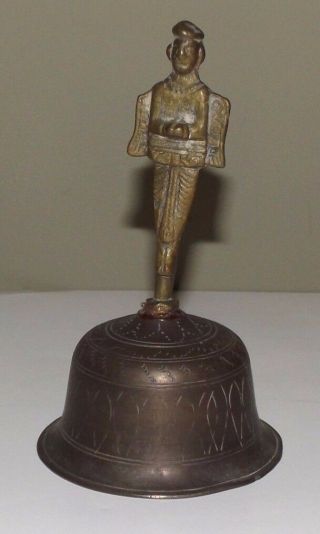 Vintage Metal Bell Handbell Figural Double Sided Man Wings Brass ?