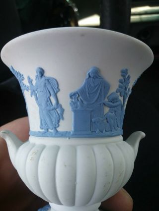 Vintage Wedgwood Jasperware Vase Urn Small White And Blue
