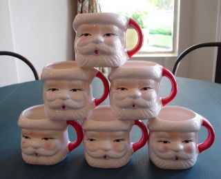 Vintage Antique Santa Claus Mugs Christmas Set Of 6 Taiwan China Pottery Barn