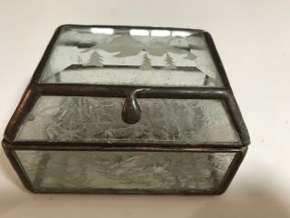 Vintage Leaded Etched Glass Trinket Box Jewelry About 4 " X 3 " X 3 "