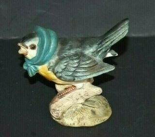 Bird Blue Bonnet Vintage Ceramic Songbird Sparrow Japan Cute
