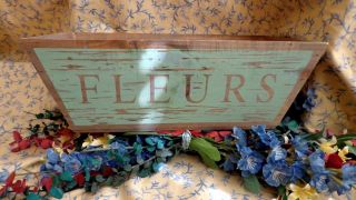 Vintage Wood Planter Box French Country Wood Box Fleurs Green Paint