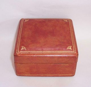 Antique/vintage Square Italian Leather Trinket Box With Gold Gilt Work & Lined
