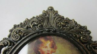 Vintage Oval Brass Ornate Picture Frame w/ Convex Glass,  Italy,  5 1/2 x 4 in. 2